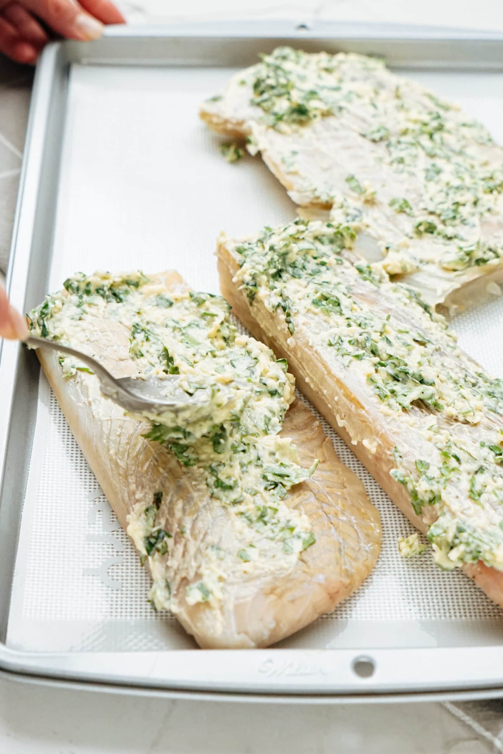 fish fillets with parmesan herb mixture over the top