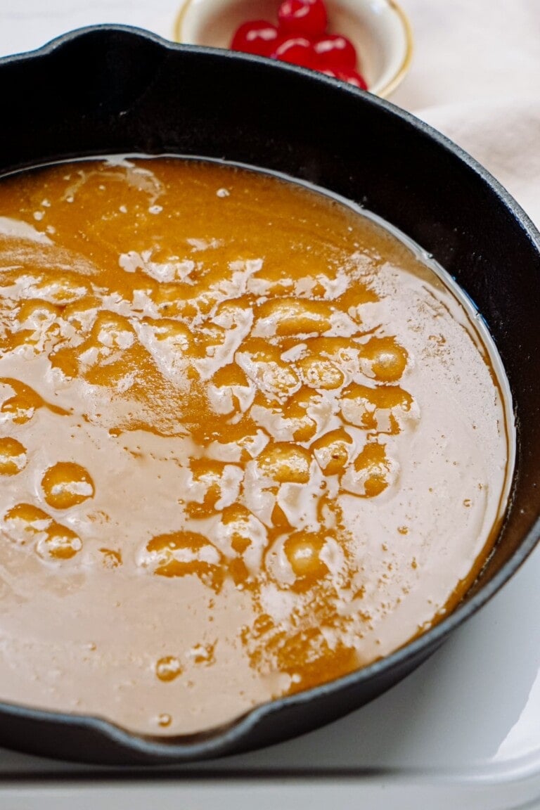 Batter poured into a skillet, ready for cooking.
