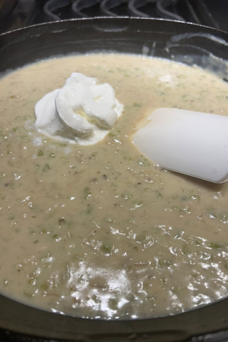 sour cream added to the sauce mixture