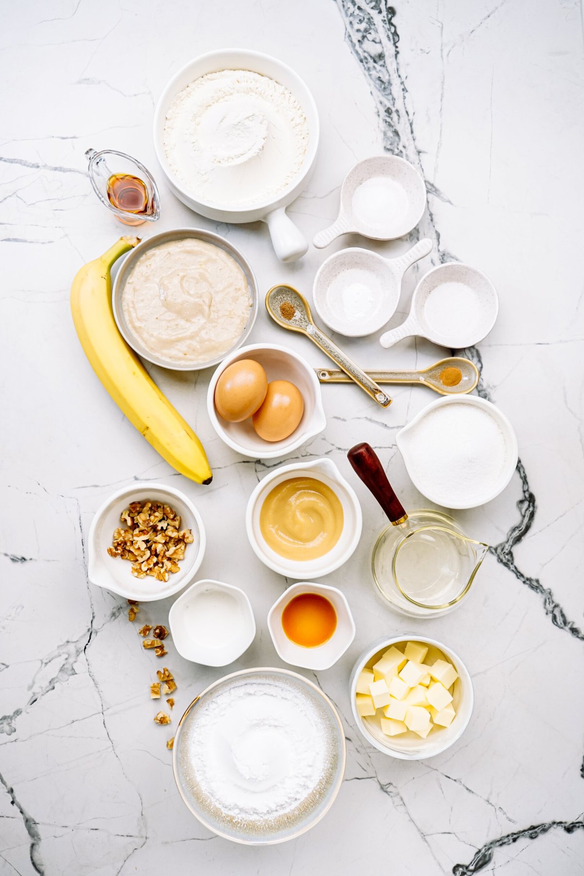banana cake ingredients on a counter