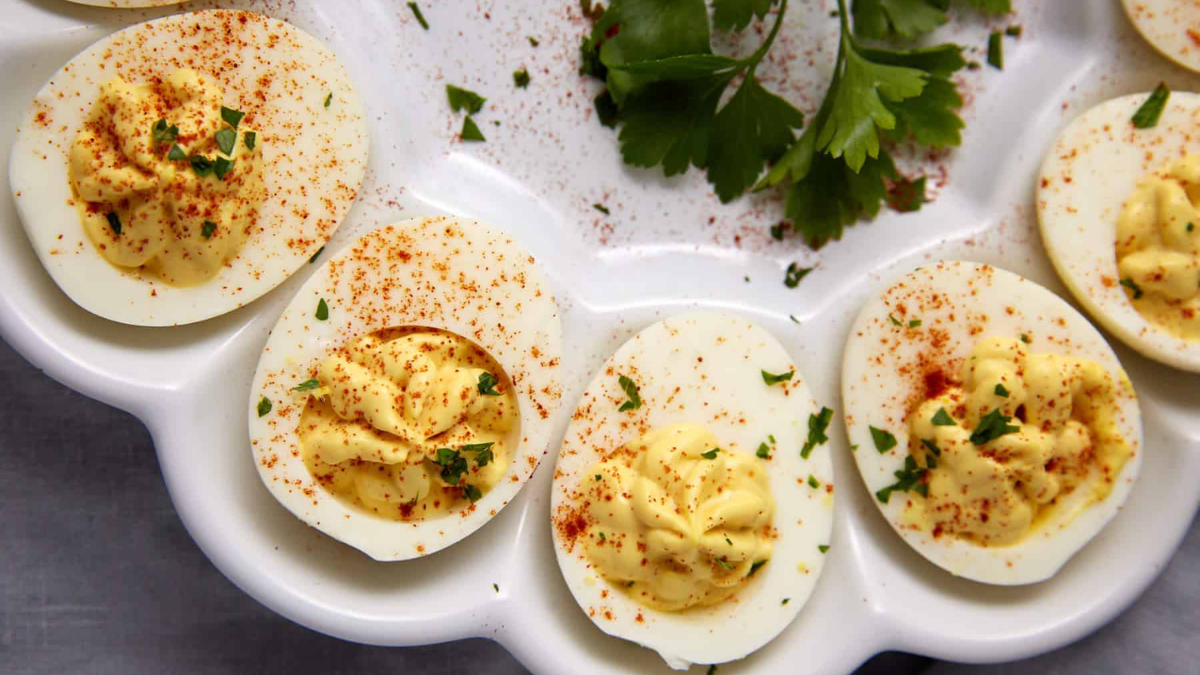 Classic Deviled Eggs Just 4 Ingredients. Photo credit Butter and Baggage.