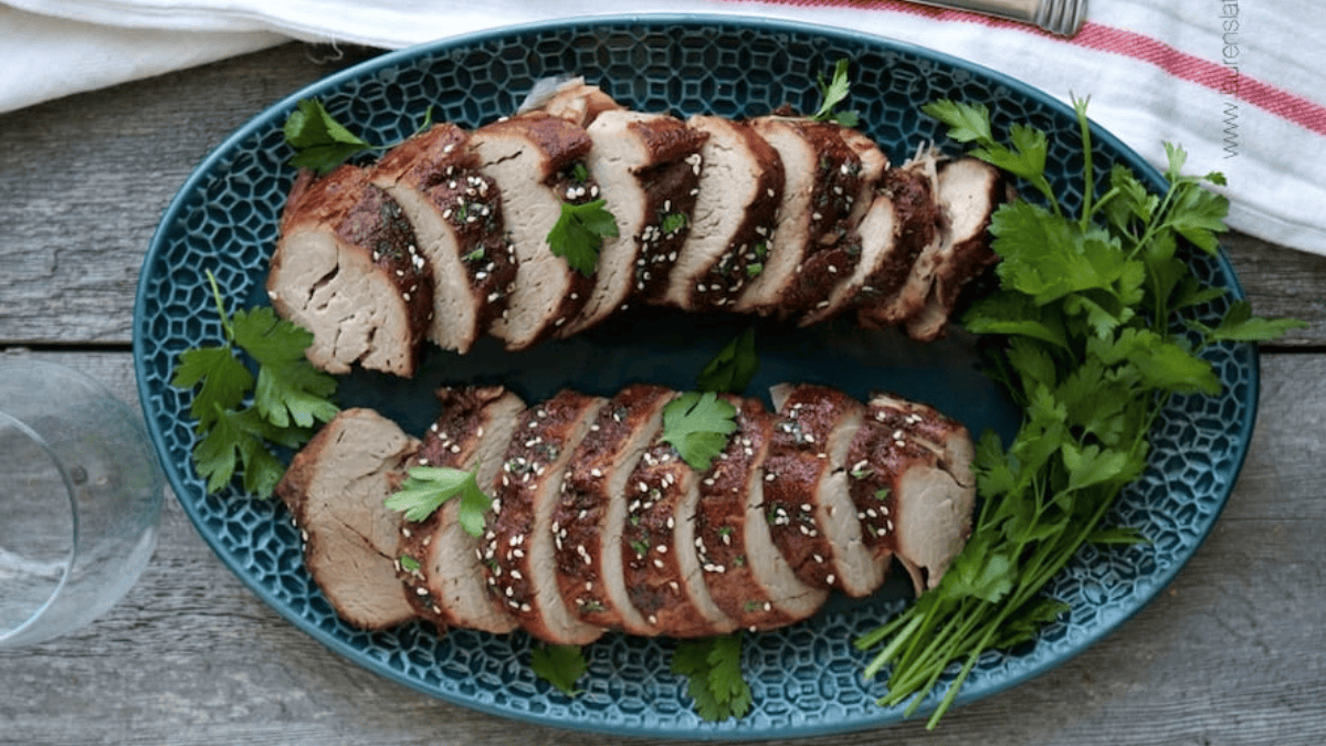 Crockpot Cherry Balsamic Glazed Pork Tenderloin. Photo credit Lauren's Latest.