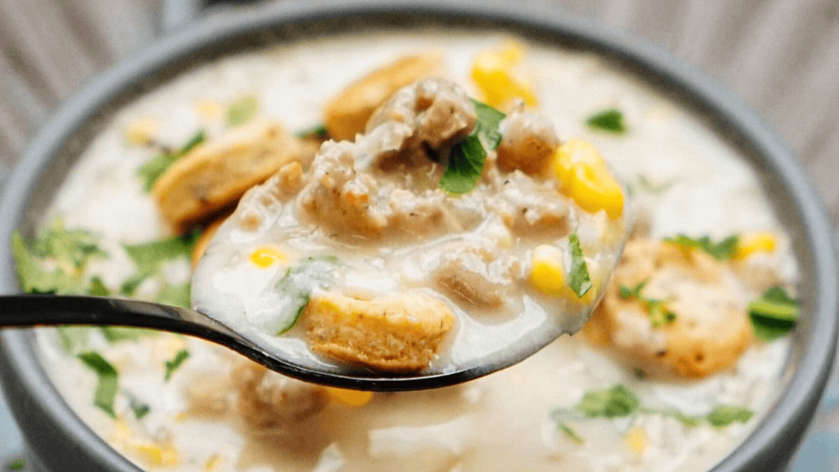 Crockpot Sausage Corn Chowder Recipe. Photo credit Lauren's Latest.