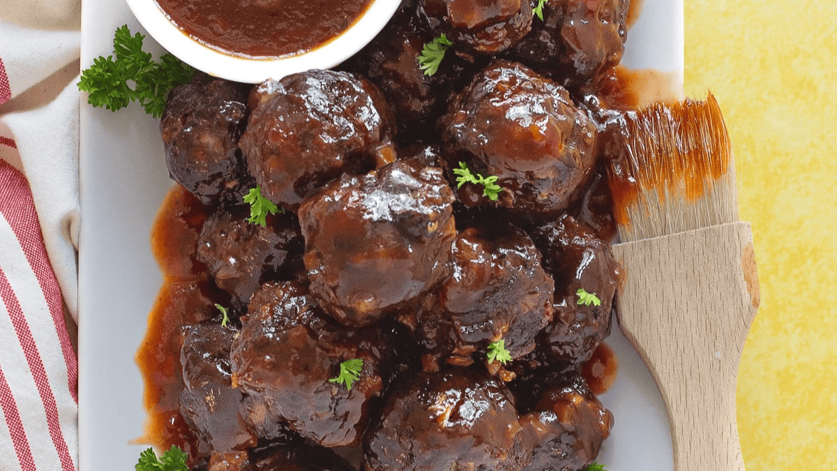 Homemade BBQ Meatballs Recipe Easy Slow Cooker. Photo credit Intentional Hospitality.