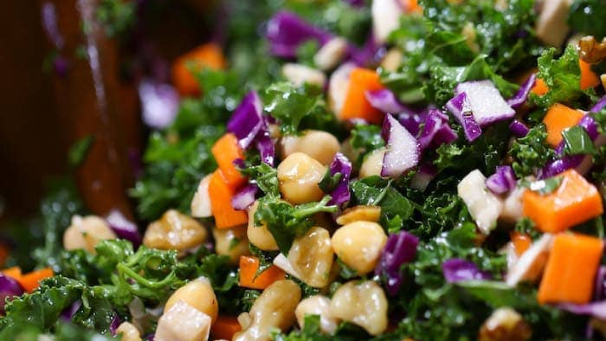 Kale Salad Recipe With White Balsamic Maple Dressing. Photo credit Lauren's Latest.