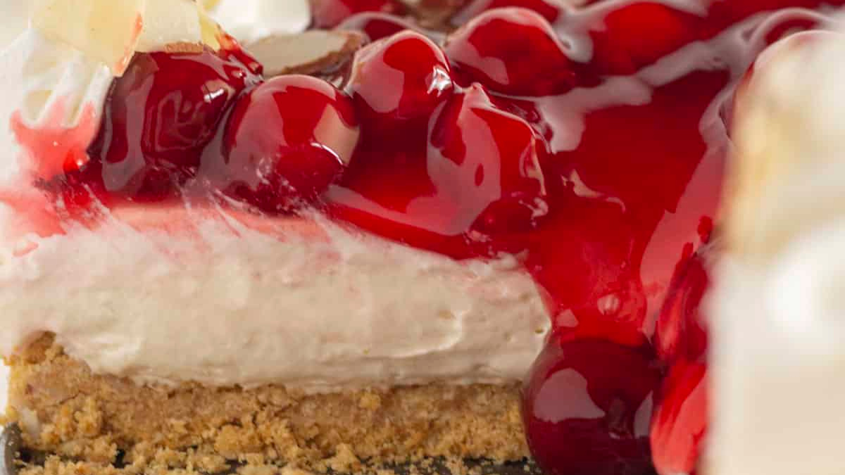 The Best No Bake Cherry Cheesecake. Photo credit Practically Homemade.