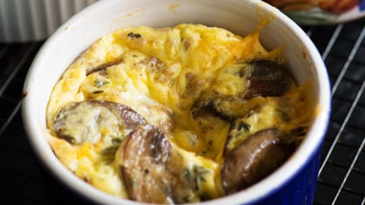 Baked Eggs With Mushrooms, A Low Carb Breakfast. Photo credit Butter and Baggage.