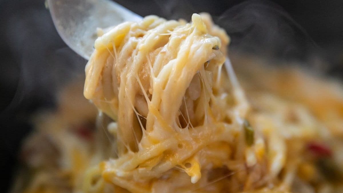 Crockpot Chicken Spaghetti. Photo credit Lauren's Latest.