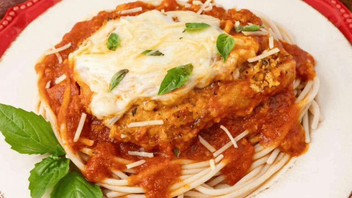 Easy Italian Crock Pot Chicken Parmesan. Photo credit Intentional Hospitality.