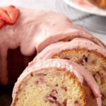 Fresh Strawberry Bundt Cake Recipe. Photo credit Butter and Baggage.