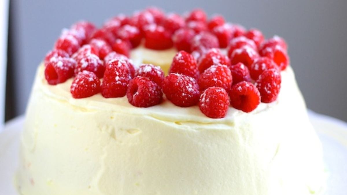 Lemon Angel Food Cake With Raspberries. Photo credit Lauren's Latest.