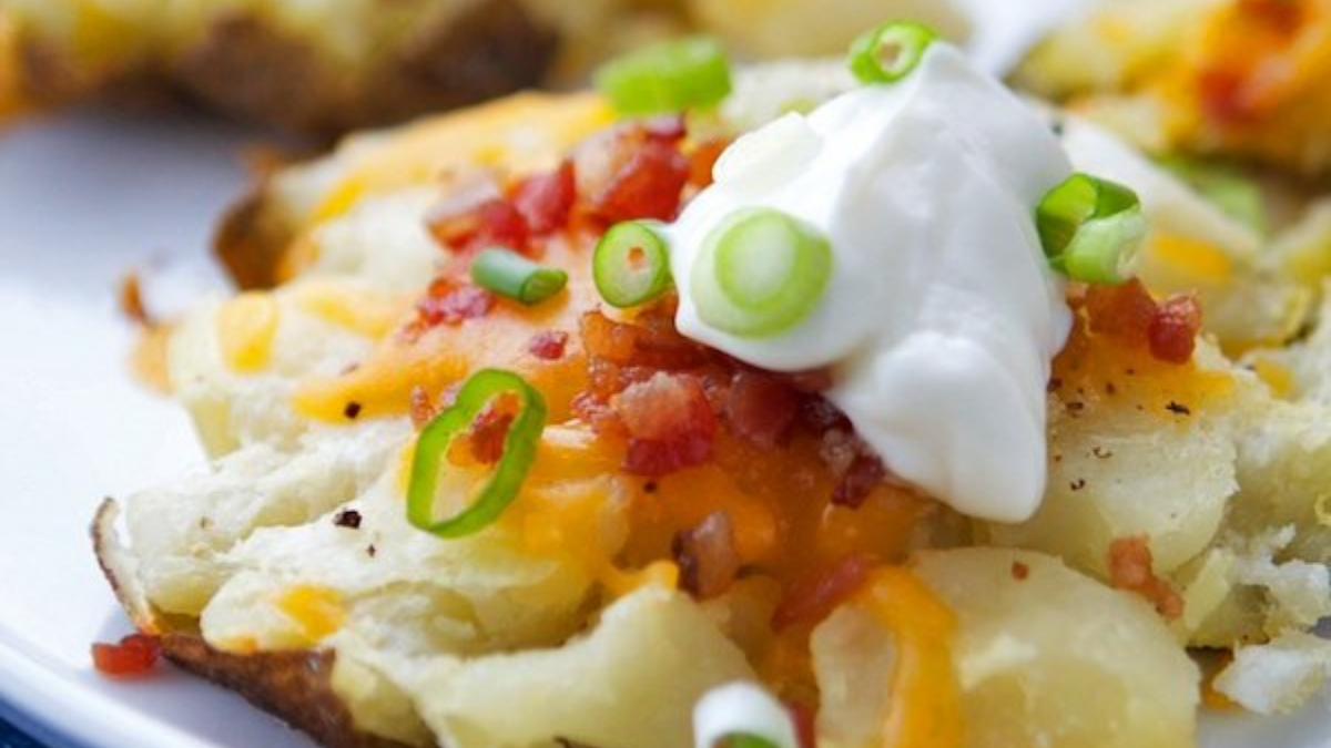 Loaded Smashed Potatoes (So Cheesy!). Photo credit Lauren's Latest.