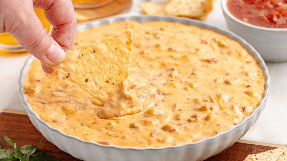 Crockpot Rotel Sausage Dip. Photo credit Semi Homemade Kitchen.