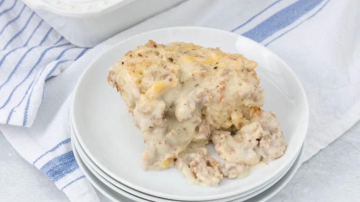 Easy Biscuits And Gravy Breakfast Casserole. Photo credit Intentional Hospitality.