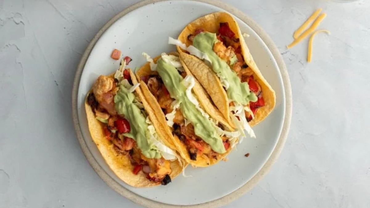 Family Friendly Air Fryer Chicken Tacos. Photo credit Bucket List Tummy.