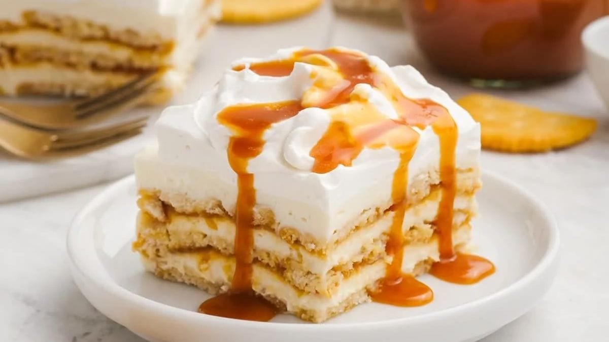 Ritz Cracker Salted Caramel Icebox Cake. Photo credit Lauren's Latest.