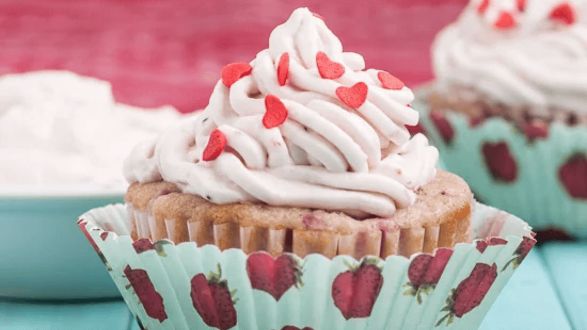 Strawberry Cupcakes with whipped Cream Frosting. Photo credit Chew Out Loud