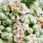 Easy English Pea Salad Recipe With Bacon + Blue Cheese. Photo credit Lauren's Latest.