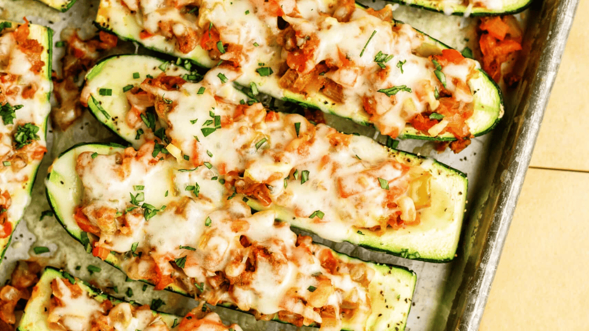 Sausage Stuffed Zucchini Boats. Photo credit Lauren's Latest.