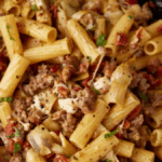 30 minute Sun Dried Tomato Pasta with Artichoke Hearts. Photo credit Butter and Baggage.