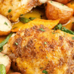 One Pan Chicken Thighs And Veggies. Photo credit A One Pot Wonder.