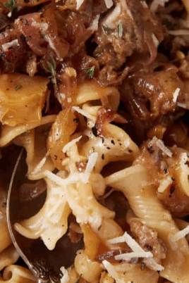 One Pan Pasta With Italian Sausage, Onions And Apples. Photo credit Butter and Baggage.
