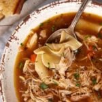 Crock Pot Chicken Noodle Soup With Chicken Thighs. Photo credit BUtter and Baggage.