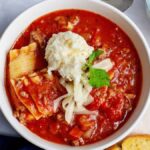 Crockpot Lasagna Soup Recipe. Photo credit Southern Plate.
