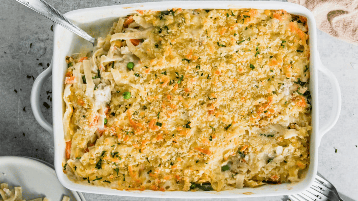 Cheesy Chicken Noodle Casserole. Photo credit Lauren's Latest.