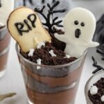 Halloween Graveyard Pudding Cups. Photo credit Semi Homemade Kitchen.