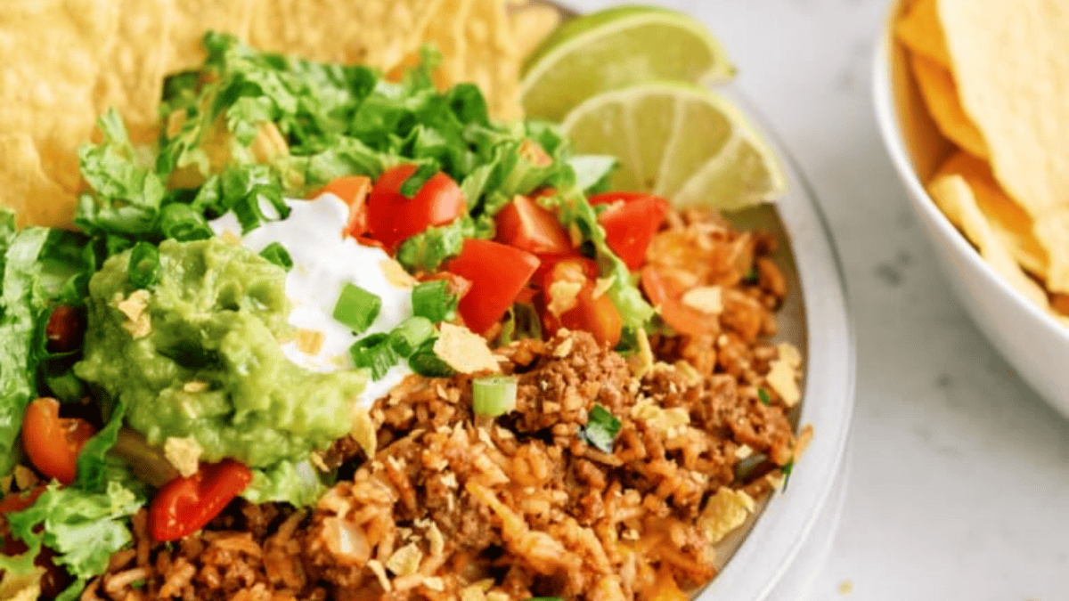 Taco Rice in a bowl