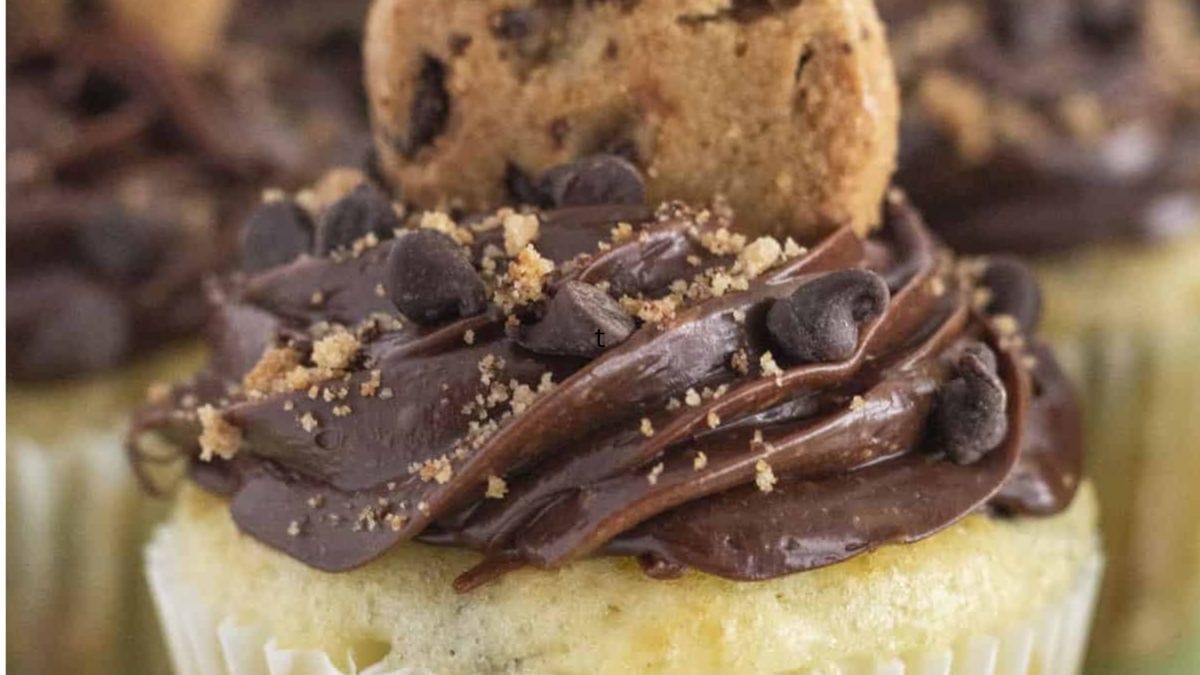 Easy Chocolate Chip Cookie Cupcakes. Photo credit Practically Homemade.