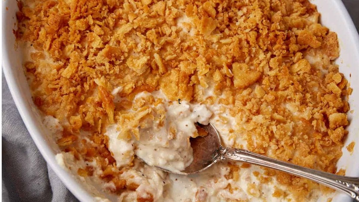 Million Dollar Chicken Casserole With Cream Cheese. Photo credit Butter and Baggage.