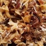 One Pan Pasta With Italian Sausage, Onions And Apples. Photo credit Butter and Baggage.