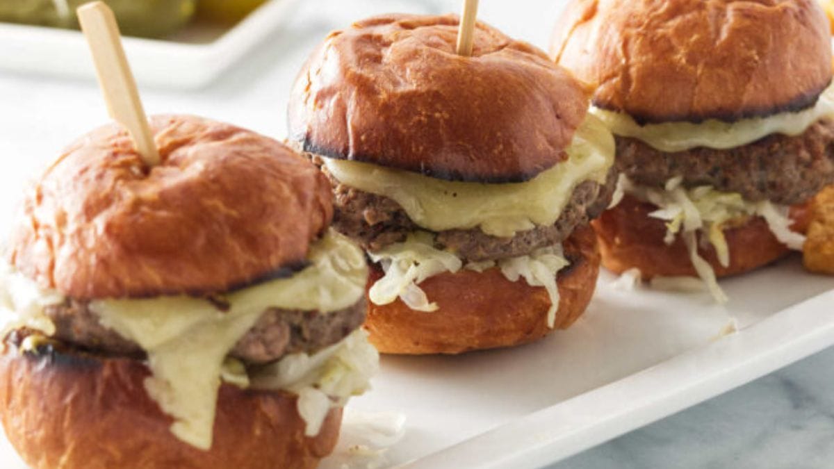 Beef And Brat Sliders. Photo credit Savor the Best.