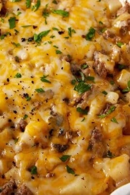 Hamburger Potato Casserole Without Canned Soup. Photo credit Butter and Baggage.