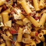 30 minute Sun Dried Tomato Pasta with Artichoke Hearts. Photo credit Butter and Baggage.