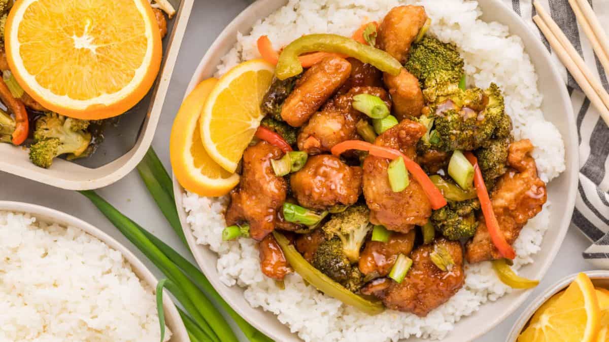 Sheet Pan Orange Chicken. Photo credit Lauren's Latest.