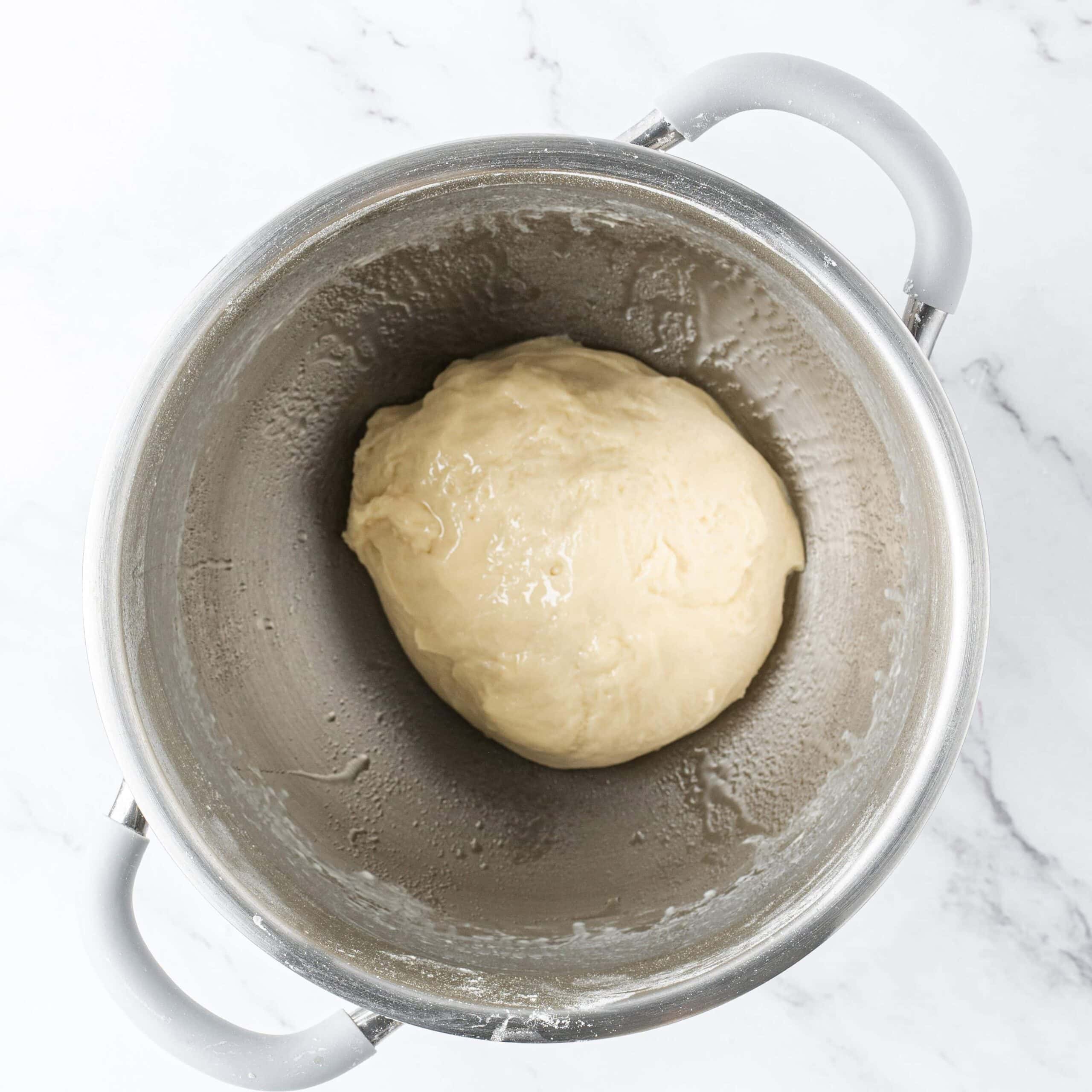 dough resting in a greased mixing bowl.