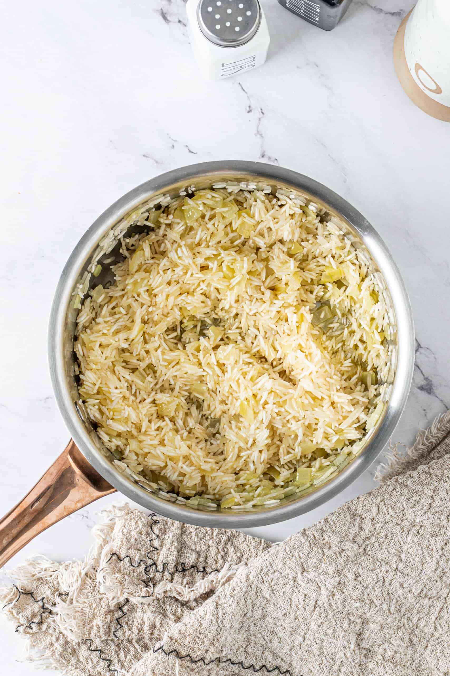Rice coated in butter and onions