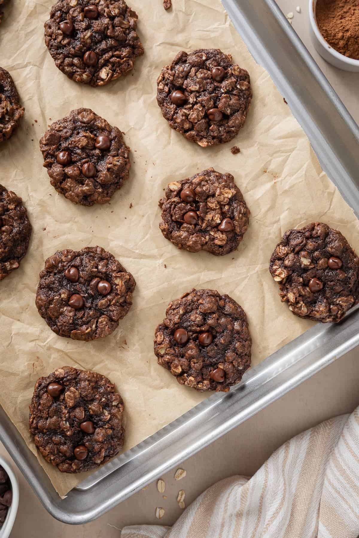 cookie on a parchment-lined baking sheet