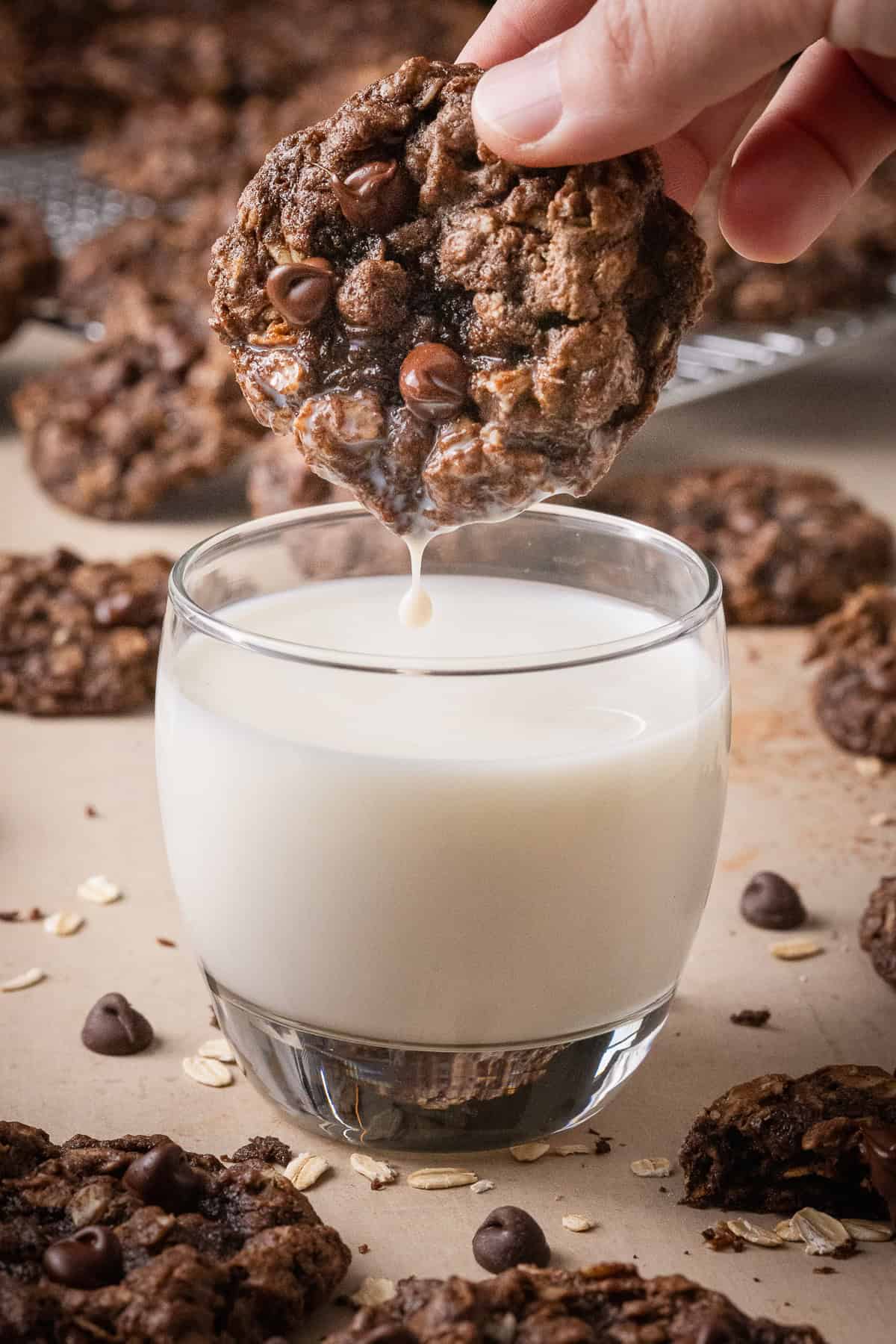 cookie dipped in a glass of milk.
