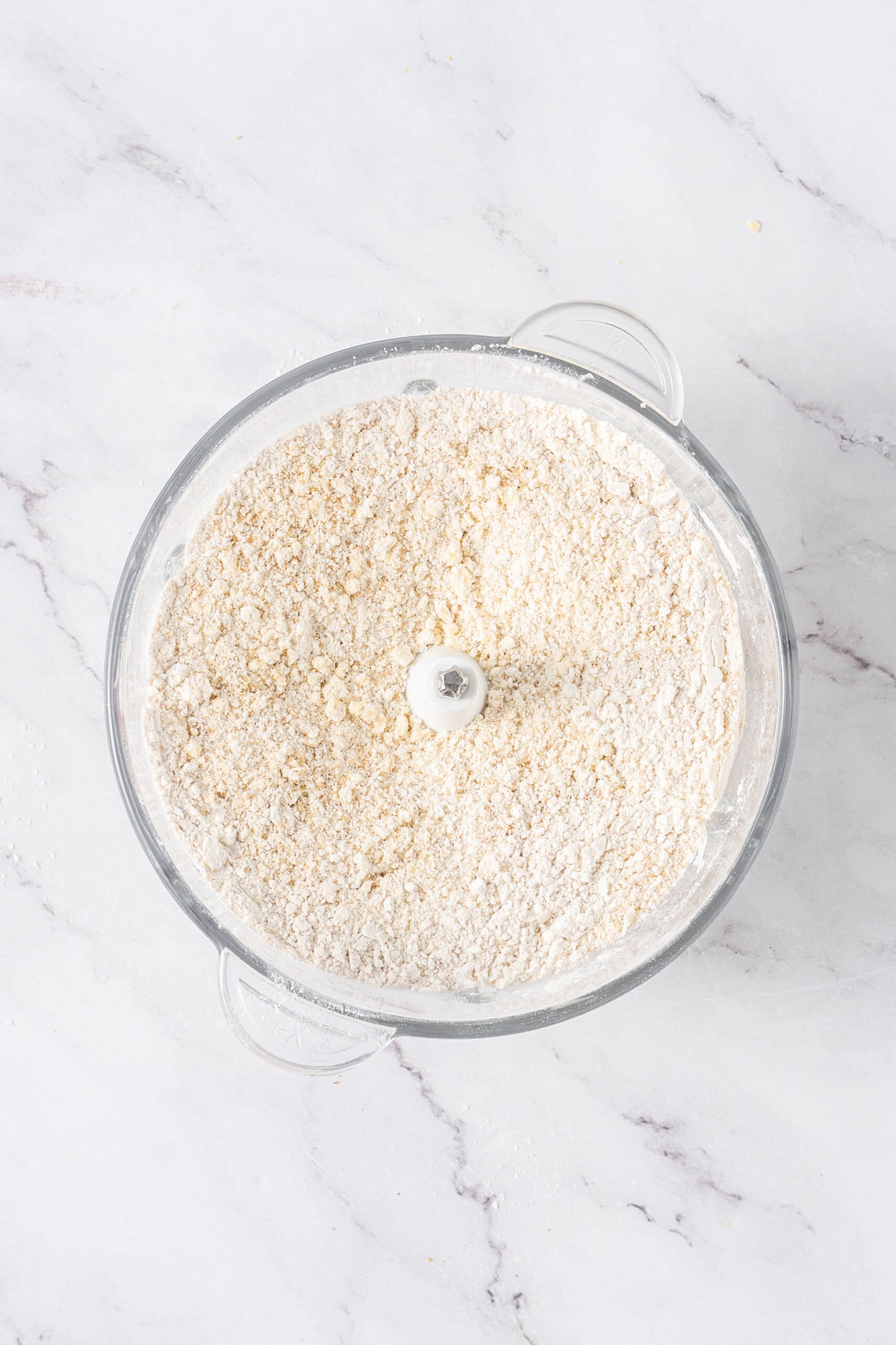 Dry oat mixture finely blended in a food processor.
