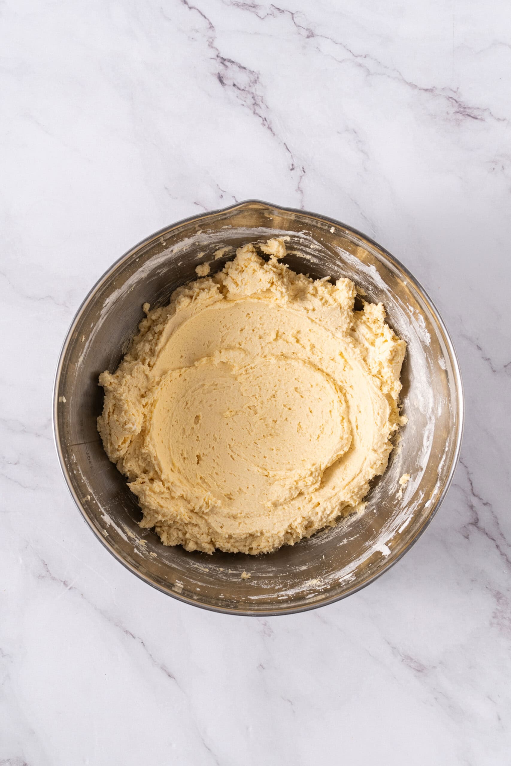 cookie dough after the flour has been fully mixed in.